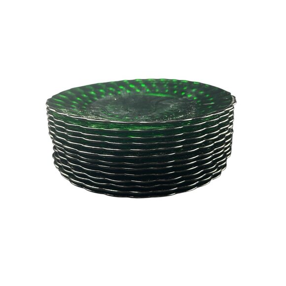 1950s Anchor Hocking Forest Green Bubble 9.25" Dinner Plate Made USA Set  of 4 - Picture 3 of 5